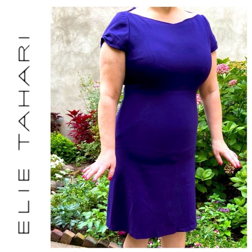 Tahari Purple Dress $324 NWT "Trudy" sz 14 Jewel Tone Boatneck - Picture 6 of 12